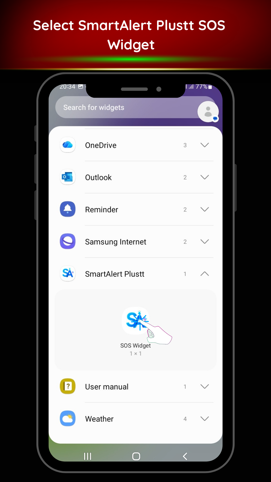 Select the SmartAlert Widget from list