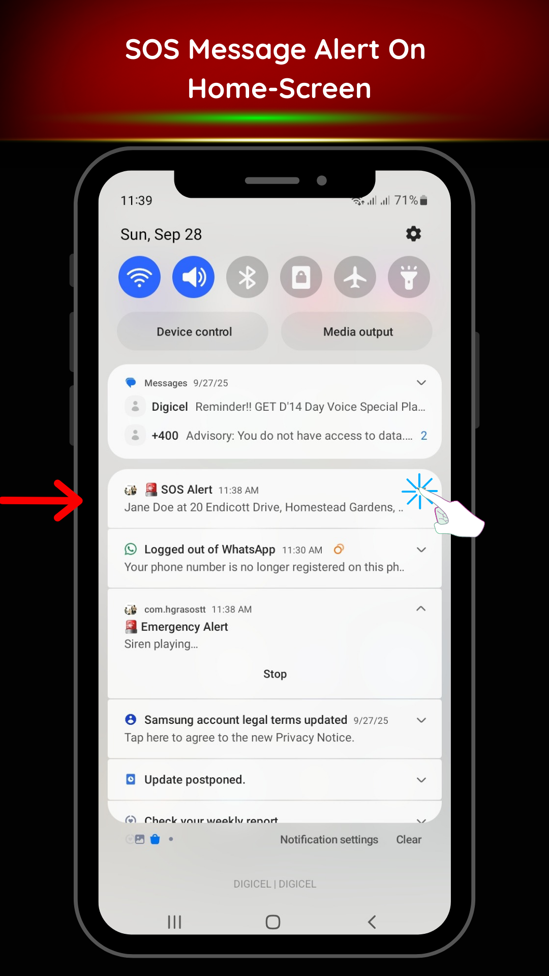 SOS alert delivery example
