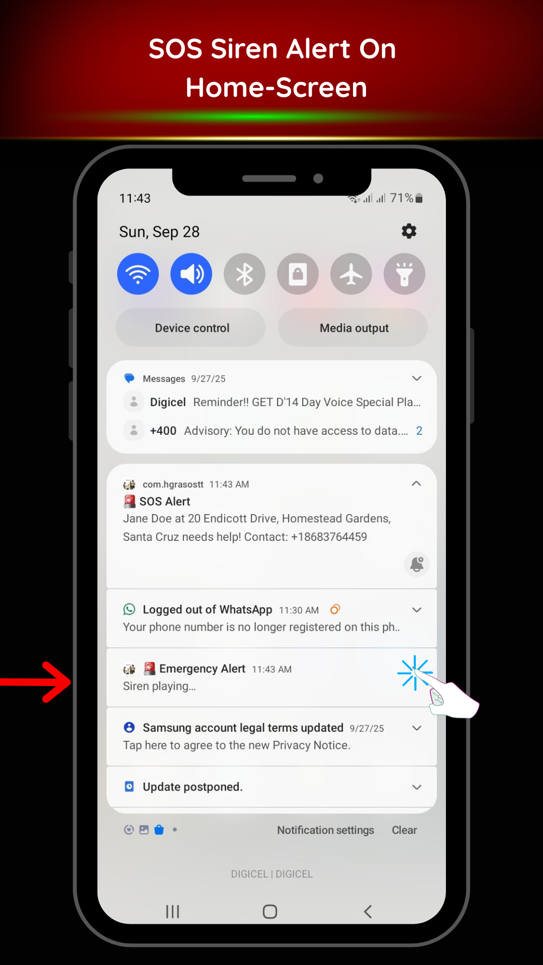 SOS notification and siren preview