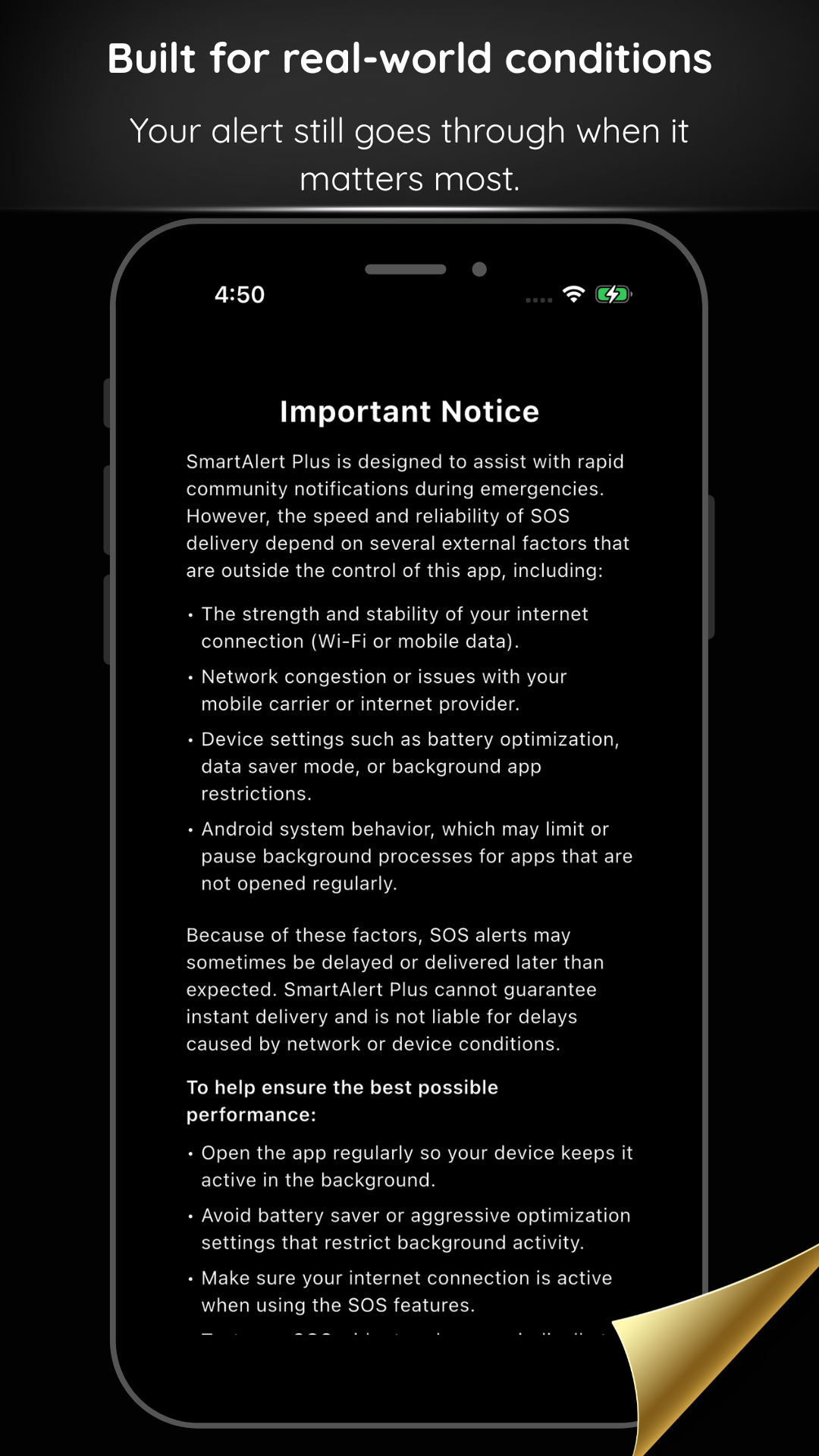 Important notice screen