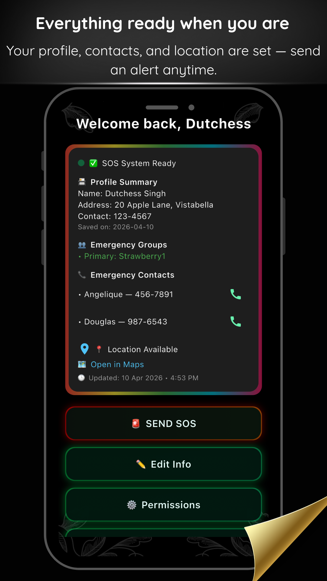 SmartAlertPlusTT home screen