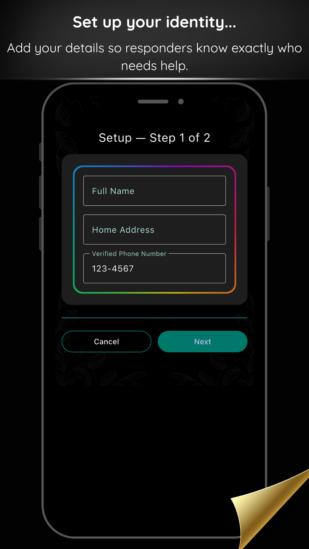 Identity setup screen