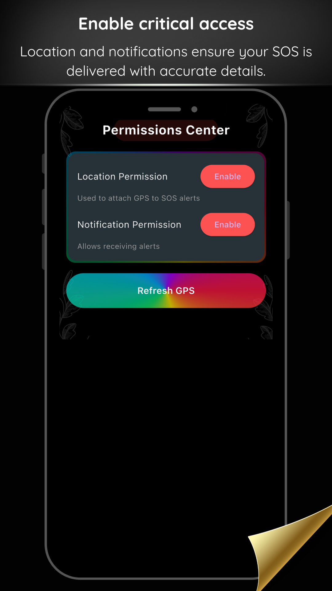 Permissions screen